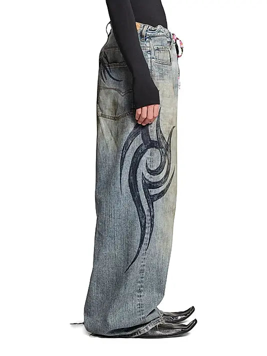 VandalNova™ Faded Baggy Tribal Style Jeans