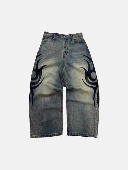 VandalNova™ Faded Baggy Tribal Style Jeans