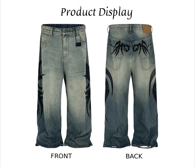 VandalNova™ Faded Baggy Tribal Style Jeans